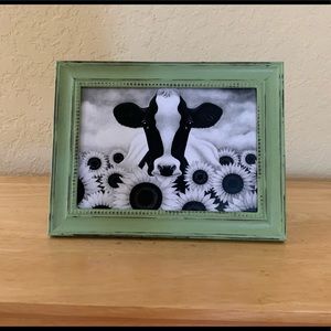Farmhouse Cow & sunflowers picture 5x7 w/frame